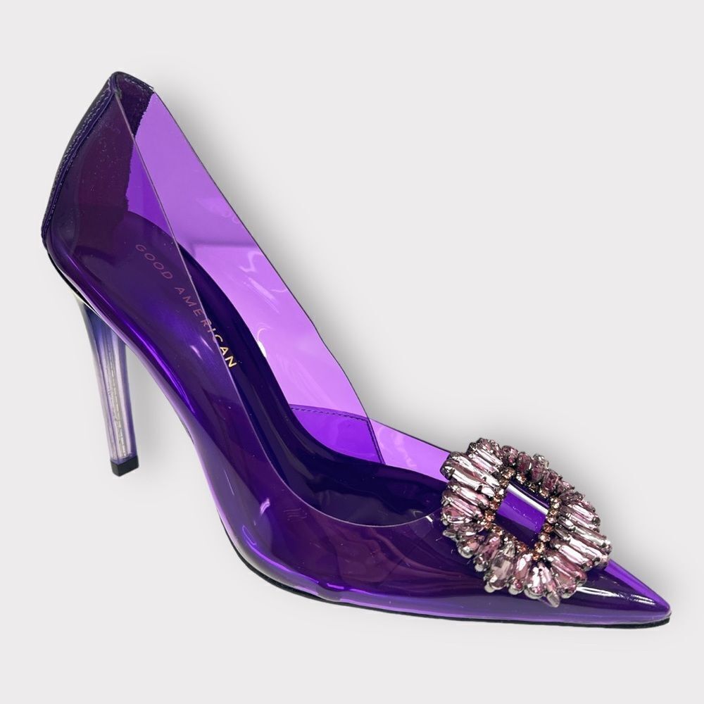 NIB Good American Purple Heels with Embellished Buckle SIZE US 7